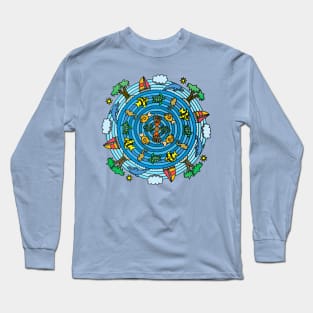 Tropical Island Scene Mandala Style Drawing Long Sleeve T-Shirt